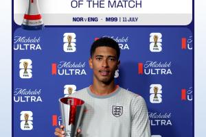 贝林厄姆本届世界杯4次当选官方全场最佳，与梅西相同